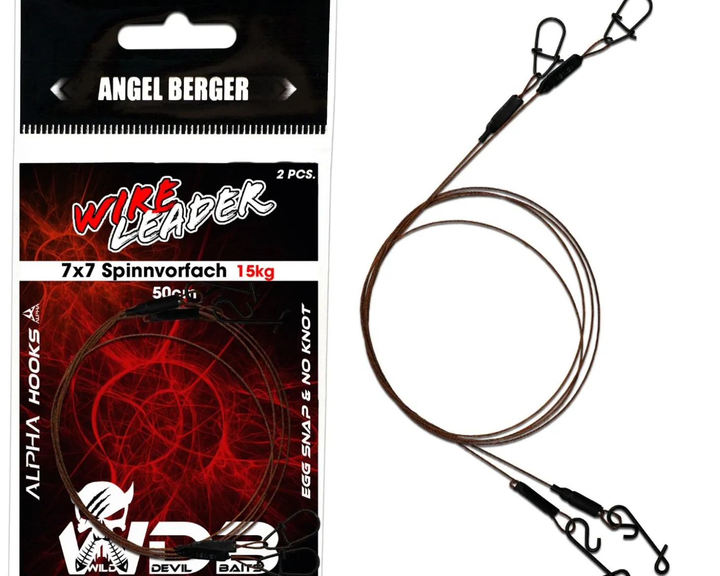 Wild Devil Baits Wire Leader Egg Snap - No Knot 7x7 Stahlvorfach 50cm Spinnvorfach Raubfisch Vorfach Kunstköder Vorfächer Angelzubehör