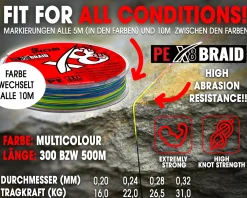 Wild Devil Baits X8 Braid Multicolor Japan PE 8-fach rund geflochtene Angelschnur Braided Fishing Line Angelschnur